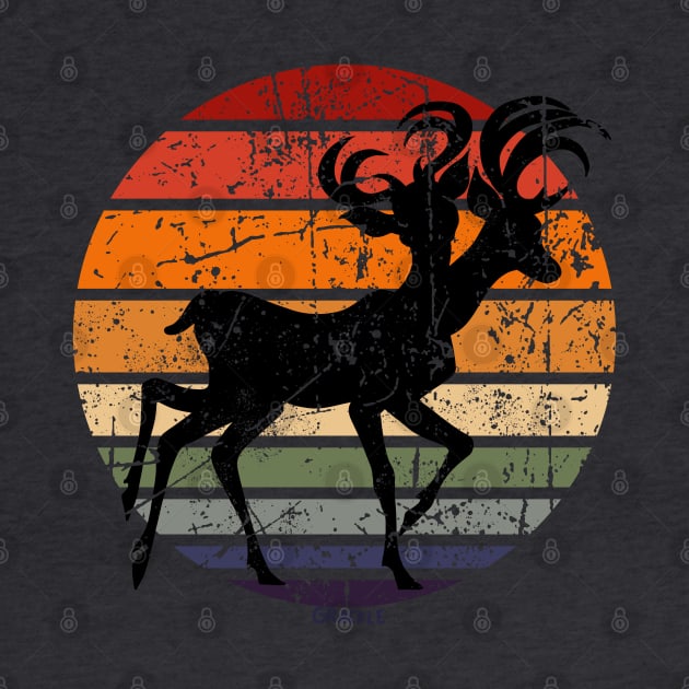 Mutated Deer Retro Sunset (Distressed Version) by Jan Grackle